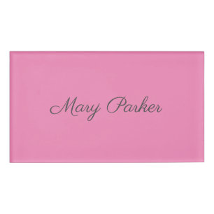 Handwriting Plain Simple Pink Professional Name Tag