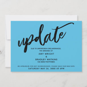 Handwriting Postponed Wedding Bright Blue Card