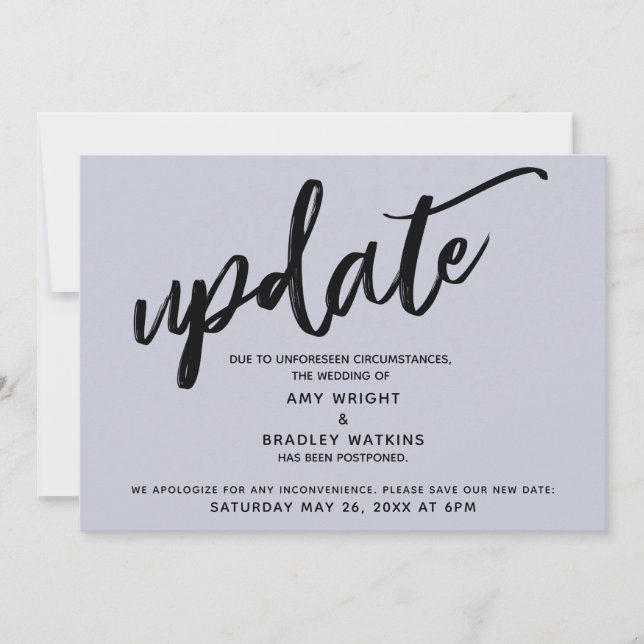 Handwriting Postponed Wedding Dusty Blue Card (Front)