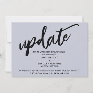 Handwriting Postponed Wedding Dusty Blue Card