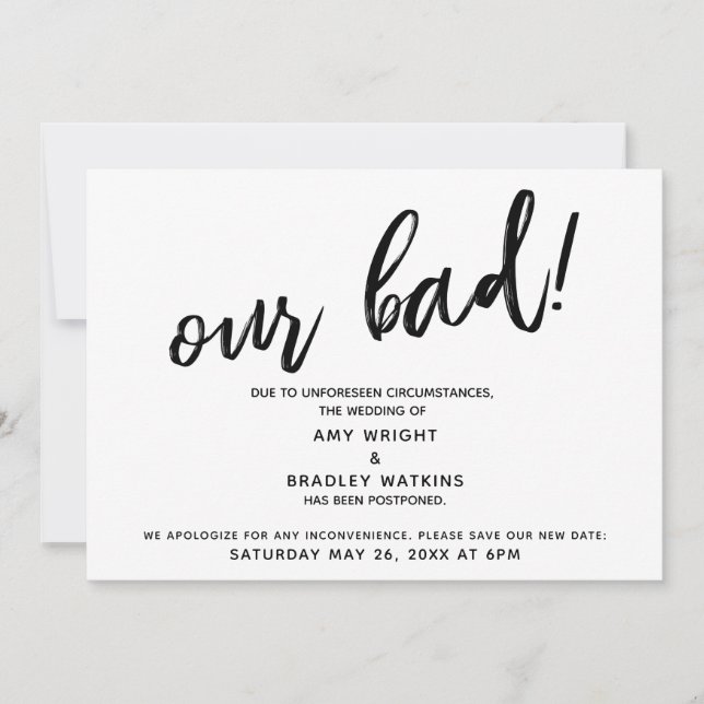 Handwriting Postponed Wedding Humour Announcement (Front)