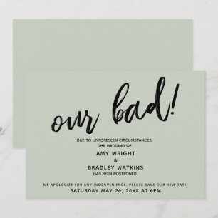 Handwriting Postponed Wedding Humour Sage Card
