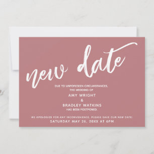 Handwriting Postponed Wedding New Date Dusty Rose Invitation