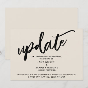Handwriting Postponed Wedding Update Cream Card