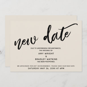 Handwriting Postponed Wedding Update Cream Card