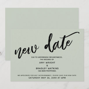 Handwriting Postponed Wedding Update Sage Card