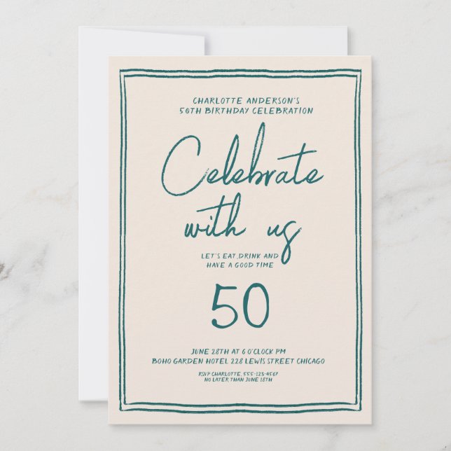 Handwriting Retro 50th Birthday Party Invitation (Front)