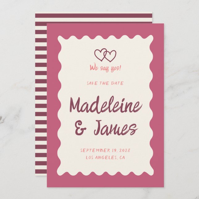 Handwriting Retro Bold Pink Red Wedding Save The Date (Front/Back)