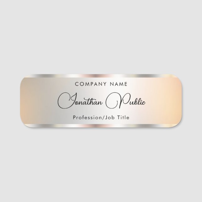 Handwriting Script Customer Template Faux Silver Name Tag (Front)