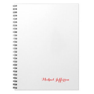 Handwriting Script Elegant Plain Simple Red White Notebook