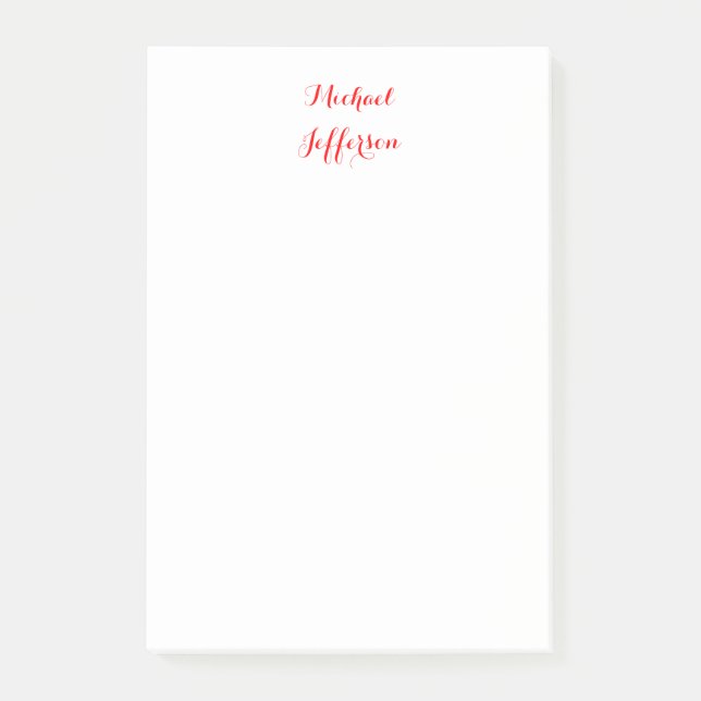 Handwriting Script Elegant Plain Simple Red White Post-it Notes (Front)