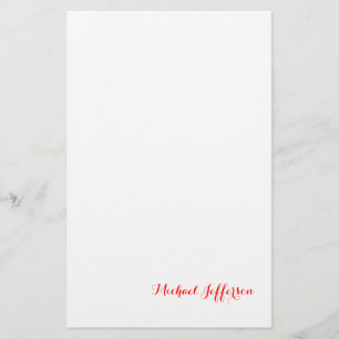 Handwriting Script Elegant Plain Simple Red White Stationery
