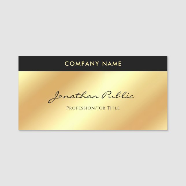 Handwriting Script Glamour Gold Template Modern Name Tag (Front)