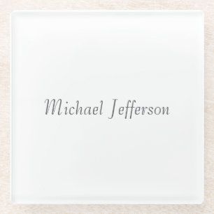 Handwriting Script Name Elegant Plain Simple Glass Coaster