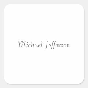 Handwriting Script Name Elegant Plain Simple Square Sticker
