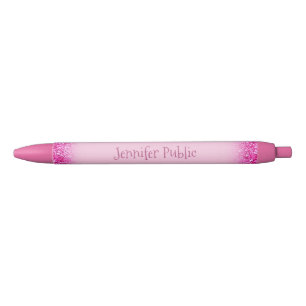 Handwriting Script Name Girly Pink Glitter Trendy Black Ink Pen