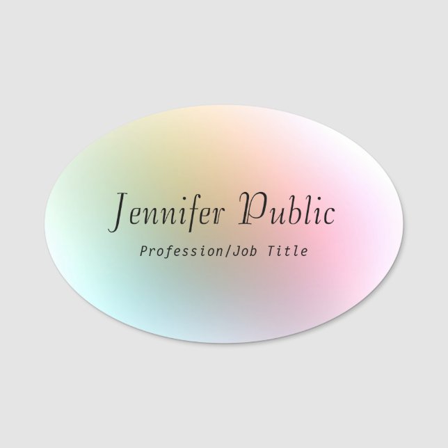 Handwriting Script Text Elegant Colourful Template Name Tag (Front)