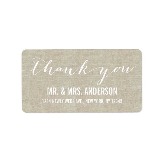 Handwriting Script Wedding Thank You Beige Linen