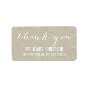 Handwriting Script Wedding Thank You Beige Linen Label