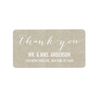Handwriting Script Wedding Thank You Beige Linen Label
