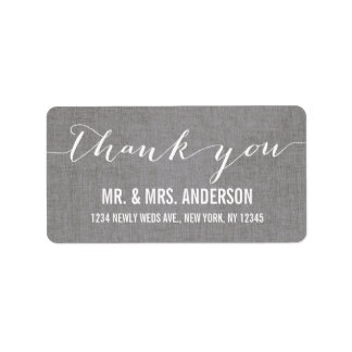 Handwriting Script Wedding Thank You Grey Linen Label