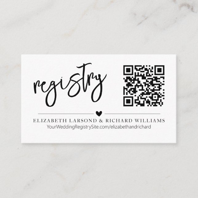 Handwriting Simple Modern Wedding Registry QR Enclosure Card (Front)