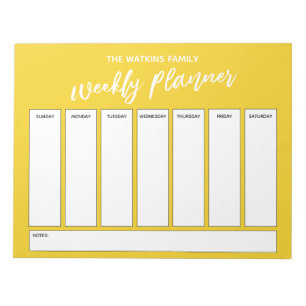 Handwriting, Simple Weekly Planner Bright Mustard Notepad