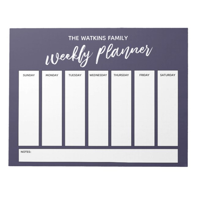 Handwriting, Simple Weekly Planner Dark Purple Notepad (Front)