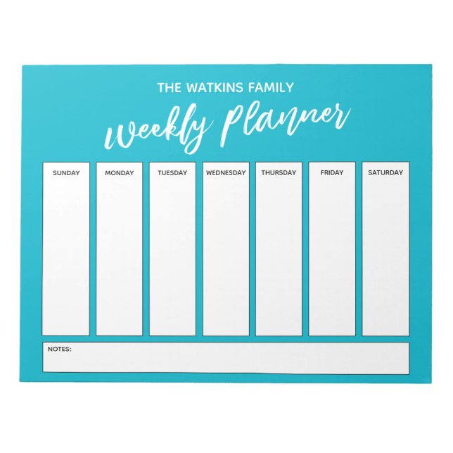 Handwriting, Simple Weekly Planner Scuba Blue Notepad (Front)