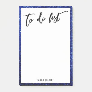 Handwriting To Do List Blue Glitter Border, Name Post-it Notes
