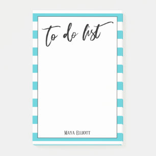 Handwriting To Do List Bright Aqua White Stripes Post-it Notes