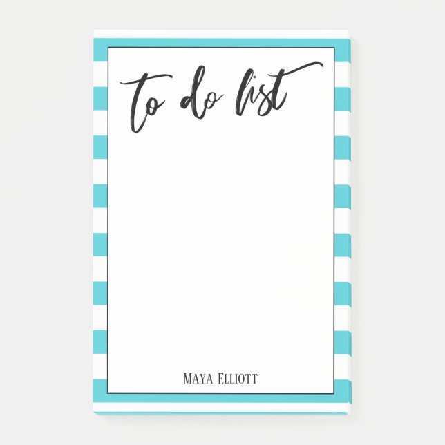 Handwriting To Do List Bright Aqua White Stripes Post-it Notes (Front)