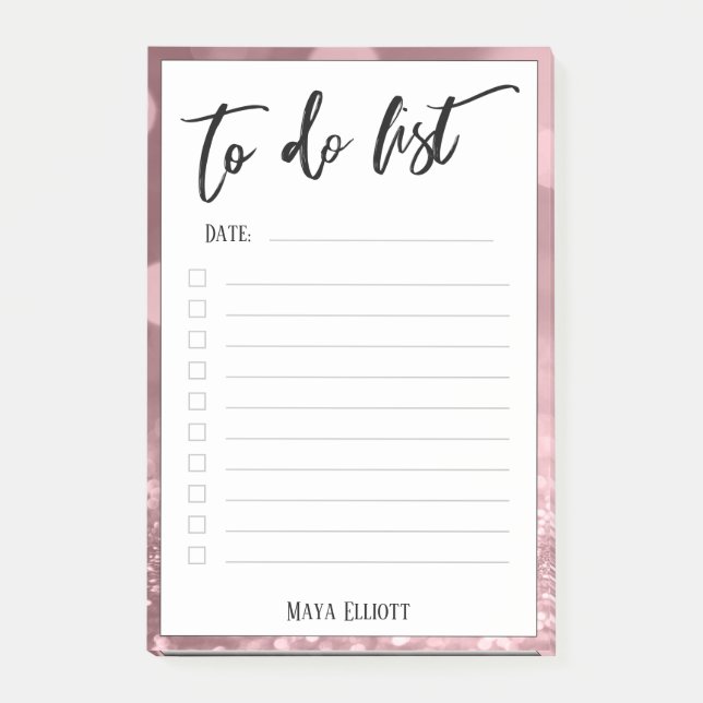 Handwriting To Do List Glitter Bokeh Rose Gold Post-it Notes (Front)