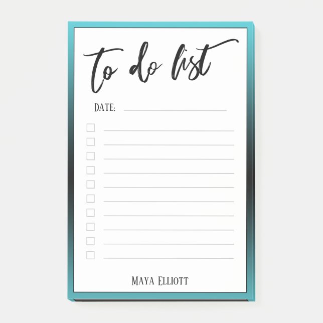 Handwriting To Do List Lined Aqua Ombre Border Post-it Notes (Front)