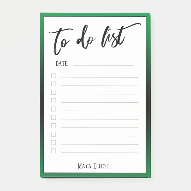 Handwriting To Do List Lined Green Ombre Border Post-it Notes (Front)