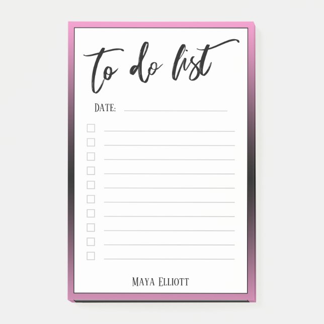 Handwriting To Do List Lined Pink Ombre Border Post-it Notes (Front)