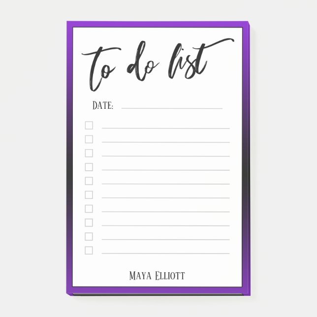 Handwriting To Do List Lined Purple Ombre Border Post-it Notes (Front)