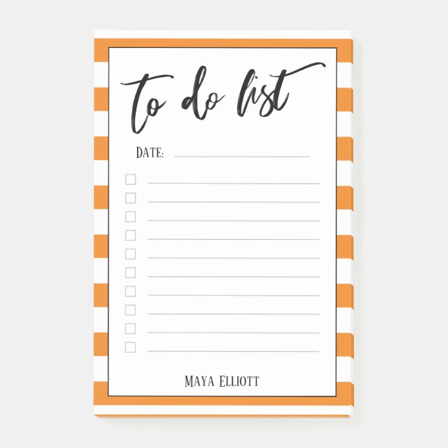 Handwriting To Do List Orange Stripes, Lined Post-it Notes (Front)