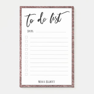 Handwriting To Do List Rose Gold Glitter Border Post-it Notes