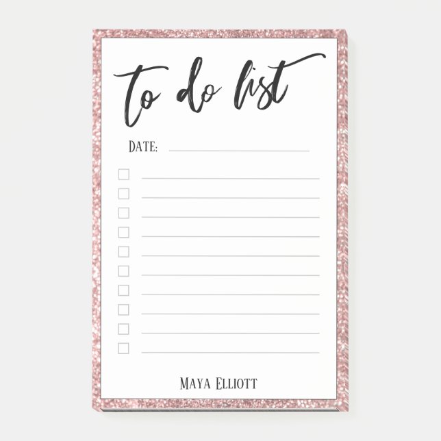Handwriting To Do List Rose Gold Glitter Border Post-it Notes (Front)