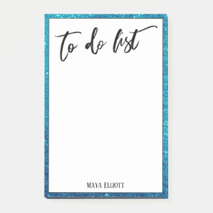 Handwriting To Do List Teal Glitter Border, Name Post-it Notes
