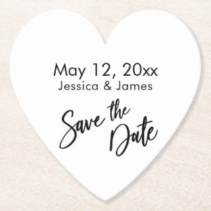 Handwriting Typography Black & White Save the Date Paper Coaster