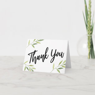 Handwriting Typography & Green Watercolor Foliage Thank You Card
