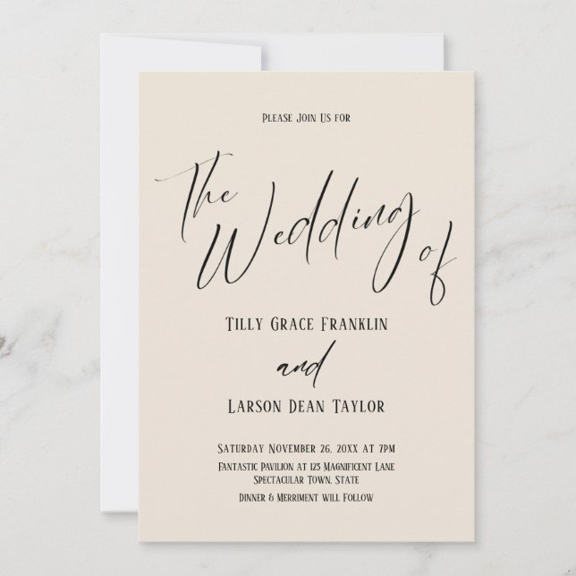 Handwriting Typography Simple The Wedding Of Cream Invitation (Front)