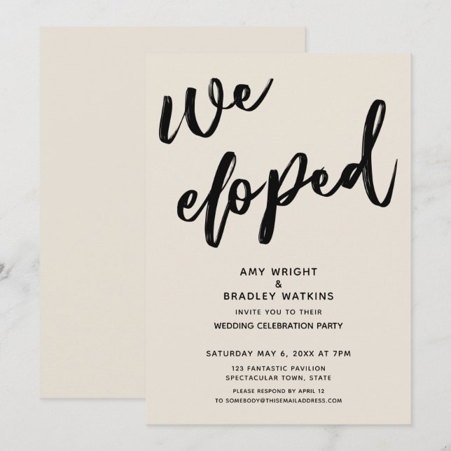 Handwriting We Eloped Wedding Reception Cream Invitation (Front/Back)