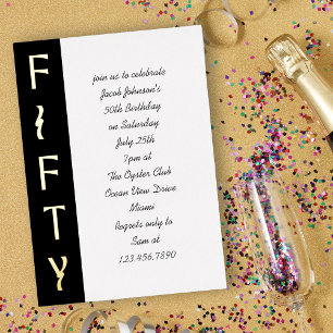 Handwritten 50th Birthday Black White and Gold