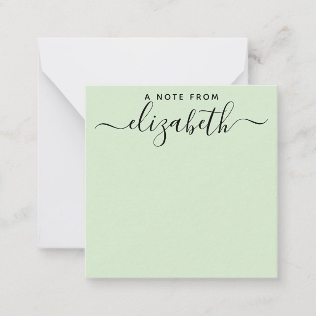 Handwritten A Note From Script Name Mint Green Card (Front)