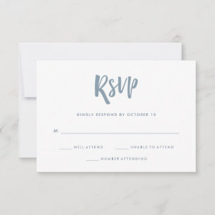 Handwritten and Modern Dusty Blue Wedding RSVP Card