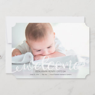 Handwritten Baby Birth Photo Announcement Card