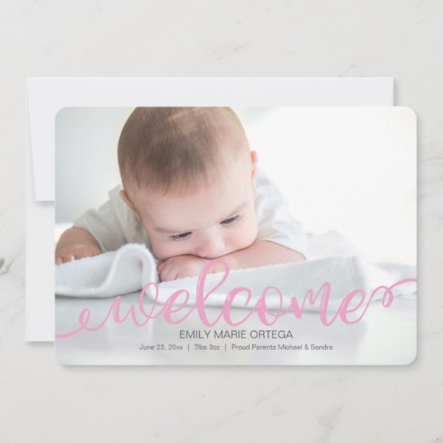 Handwritten Baby Birth Photo Announcement Card (Front)